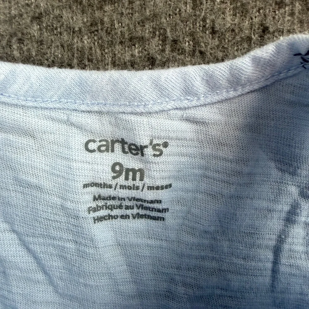 Carter's Floral Sleeveless Top Baby Girl 9M Blue Henley Ruffle Babydoll Shirt‎